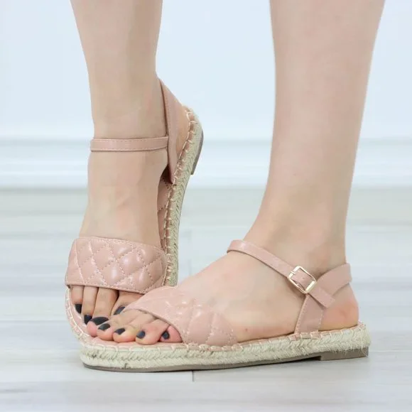 Blush Quilted Pattern Espadrille Trendy Comfy Flat Sandal - Picture 2 of 14